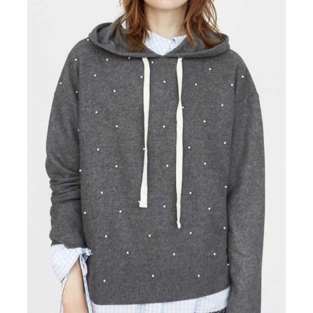 ZARA Women Oversized Hoodie Jumper with pearls Small Grey